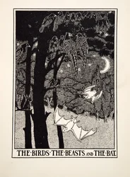 Gli Uccelli, le Bestie e il Pipistrello, da Cento Favole di Esopo, pub.1903 (incisione)