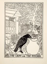 La cornacchia e la brocca, da Cento favole di Esopo, pubblicato nel 1903