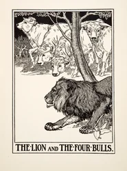Il leone e i quattro tori, da Cento favole di Esopo, pub.1903
