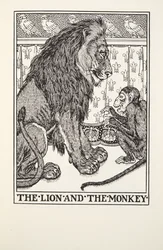 Il leone e la scimmia, dalle Favole di Fontaine, pub. 1905