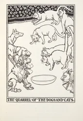 La lite tra cani e gatti, da Fontaine Fables, pub. 1905