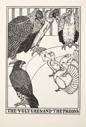 Gli avvoltoi e i piccioni, dalle Favole di Fontaine, pub. 1905