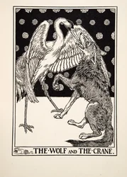 Il lupo e la gru, da Cento favole di Esopo, pub.1903