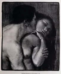 Uomo che bacia una donna. Litografia di Pere Torne-Esquius