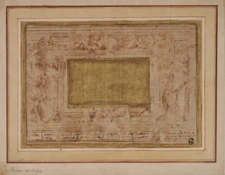 Progetto per cornice in stucco con cariatidi, festoni e putti