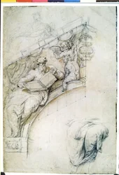 Studio per un affresco con figura di profeta e due putti