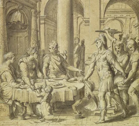 Il banchetto di Didone e Enea, modello per un arazzo nella serie della Storia di Enea, c.1532