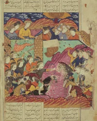 Battaglia tra Feradin e Zahaki, illustrazione dallo Shahnama (Libro dei Re) di Abul-Qasim Manur Firdawsi (c.934-c.1020) 1619