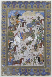 Battaglia tra Khusrau e Bahram Chubaina, dal poema Layla e Majnun originariamente di Nizami, 1540