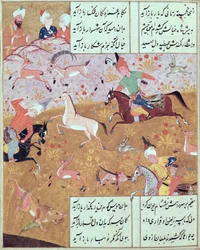 La caccia reale, da un libro di poesie di Hafiz Shirazi (c.1325-c.1388)