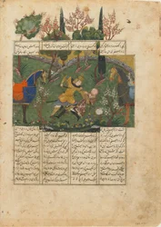 Foglio da uno Shahnama (Libro dei Re) di Firdawsi; verso: Suhrab in Combattimento con Rustam, Iran, c.1440