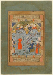 Folio da un testo non identificato; Bahram Gur presiede all
