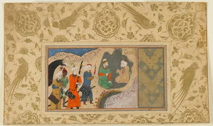 Foglio da un testo non identificato; Iskandar (?) Visita un Eremita, Iran, c.1500