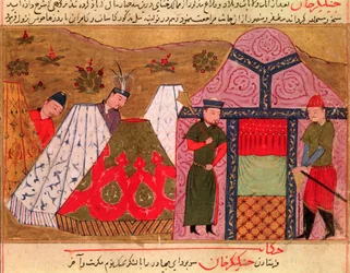 Ms.Sup.Pers.1113. fol. 66v Il campo di Gengis Khan (c.1162-1227) da un libro di Rashid al-Din (1247-1318)