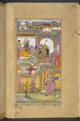 Bhima che arriva al castello di Dvaraka per invitare Krishna all