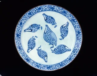 Piatto con pernici, Iran, periodo Safavide, XVIII secolo