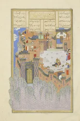 Isfandiyar uccide Arjasp nella Fortezza di Bronzo, illustrazione dallo Shahnama (Libro dei Re)
