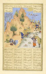 Iskandar conforta il morente Dar, illustrazione dallo Shahnama (Libro dei Re)