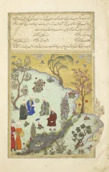 Firdausi incontra i poeti di corte di Ghazni, illustrazione dallo Shahnama (Libro dei Re)