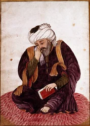 Ritratto di Hafez, il cui vero nome era Khwajeh Chams ad-din Mohammad Hafez-e Chirazi (ad Din Mohammad Hafez e Chirazi), poeta e mistico persiano del XIV secolo. Miniatura. Museo Nazionale di Damasco, Siria.