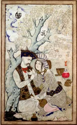 Ritratto di Shah Abbas I con uno dei suoi paggi, firmato Muhammad Qasim