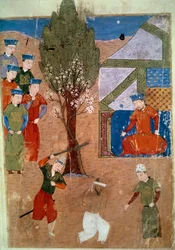 Rappresentazione di Chaghtai Khan (1227-1242) sul suo trono, figlio di Gengis Khan. Miniatura persiana tratta da Jami al-tawarikh o Storia Universale dello storico Rashid al-din (1247-1318) circa 1430. Parigi, B.N.