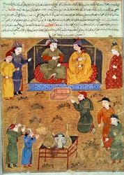 Rappresentazione di Hulagu Khan, nipote di Gengis Khan. Miniatura persiana tratta da Jami al-tawarikh o Storia Universale dello storico Rashid al-Din