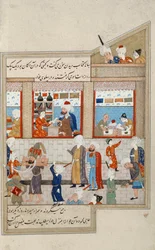 Scena con Hosein Ibn Baikara dei Timuridi, miniatura, Persia XVI secolo