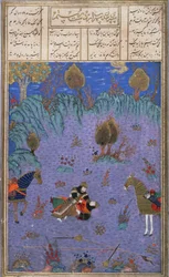 Suhrab ucciso da suo padre Rustam, illustrazione dallo Shahnama (Libro dei Re)