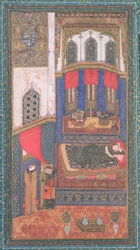 Tahmina Entra nella Camera di Rustam, illustrazione dallo Shahnama (Libro dei Re), di Abul-Qasim Manur Firdawsi (c.934-c.1020), da Herat, Afghanistan, c.1410