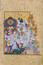 Il volo della tartaruga, foglio da un Haft awrang (Sette troni) di Jami (m. 1492) probabilmente Mashad, Khurasan, Iran, dinastia Safavide, 1556-1565