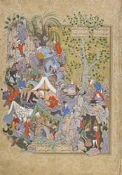 Yusuf viene salvato dal pozzo, foglio da un Haft awrang (Sette troni) di Jami (m. 1492), probabilmente Mashhad, Khorasan, Iran, dinastia safavide, 1556-1565