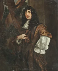 Ritratto di un gentiluomo tradizionalmente identificato come John Rowland di Nant, di tre quarti, in cappotto marrone e cravatta di pizzo bianco (olio su tela)