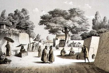 Strada a Napha, Lew Chew, incisa da T. Sinclair (litografia tinta)