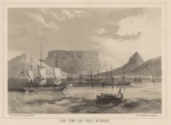 Città del Capo e Table Mountain, litografia di Sarony e Co.