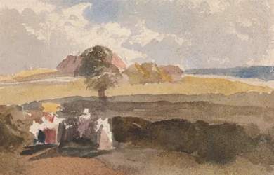 Schizzo di paesaggio con figure in primo piano