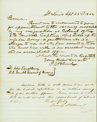 Lettera firmata P.E. Bland, St. Louis, a H.R. Gamble, Governatore del Missouri, 22 settembre 1862