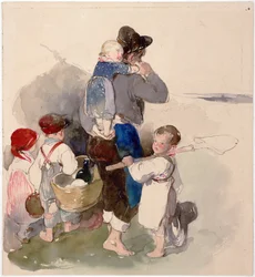 Enfants sur la route du travail aux champs (Bambini sulla strada per il lavoro nei campi) Acquerello di Peter Fendi (1796-1842) verso il 1840 Vienna Biblioteca Albertina