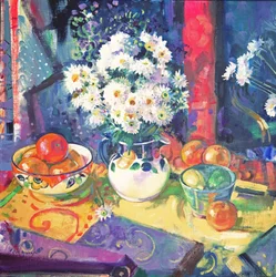 Fiori e frutta in una ciotola verde, 1997