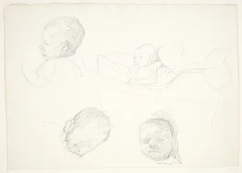 Quattro studi di un bambino, uno in una culla