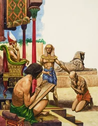 Uno schiavo viene portato davanti al Faraone (gouache su carta)