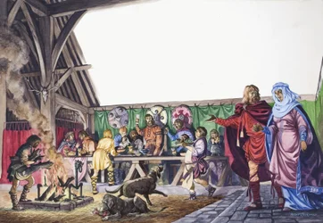 Thane anglosassone conduce sua moglie nella grande sala