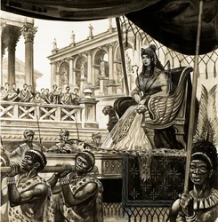 Cleopatra portata su una lettiga
