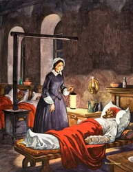 Florence Nightingale. La Signora con la Lampada, che visita i soldati malati in ospedale