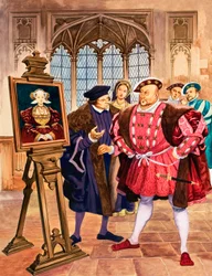 Re Enrico VIII ammira il ritratto di Anna di Cleves di Holbein