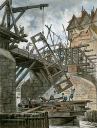 Costruzione della Nonesuch House sul vecchio London Bridge