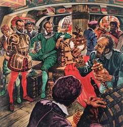 Sir Francis Drake nella sua cabina