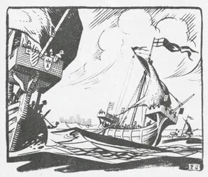 La flotta dei Cinque Porti salpa da Dover (litografia)