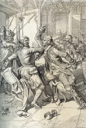 Rivolta degli Streltsy: arresto dei membri dei reggimenti Streltsy dopo la loro sollevazione nel 1698 contro le innovazioni progressive dello zar Pietro il Grande, Russia