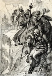 Il re dei Romani Enrico IV attraversa il passo del Monte Cenisio per raggiungere la contessa Matilde di Toscana a Canossa dove si trova papa Gregorio VII, gennaio 1077